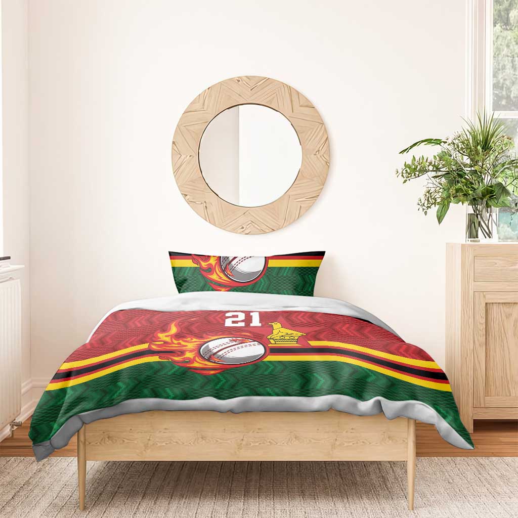 Zimbabwe Cricket Custom Bedding Set The Chevrons Cricket Ball Fire - Wonder Print Shop