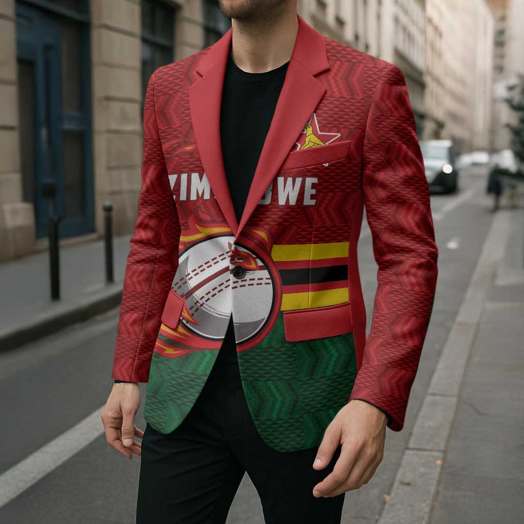 Zimbabwe Cricket Custom Blazer The Chevrons Cricket Ball Fire - Wonder Print Shop