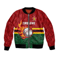 Zimbabwe Cricket Custom Bomber Jacket The Chevrons Cricket Ball Fire - Wonder Print Shop