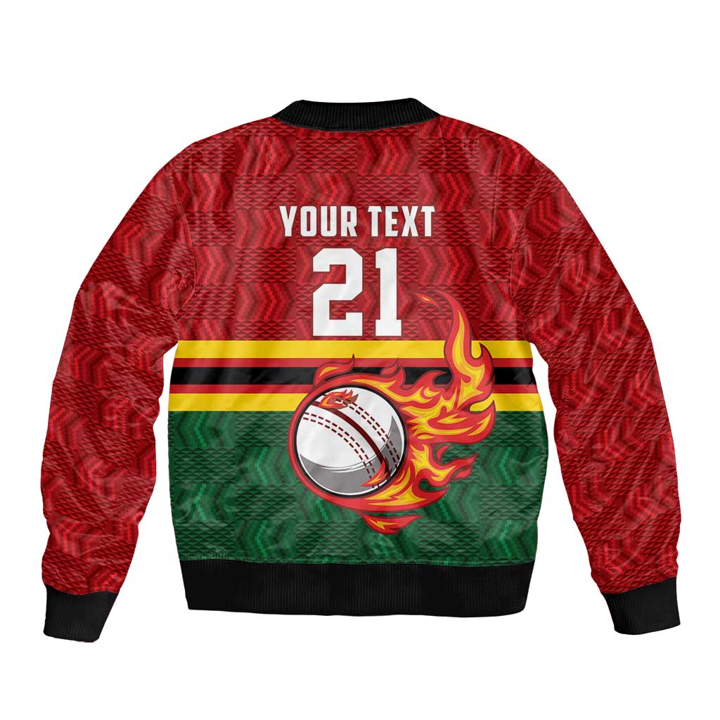 Zimbabwe Cricket Custom Bomber Jacket The Chevrons Cricket Ball Fire - Wonder Print Shop