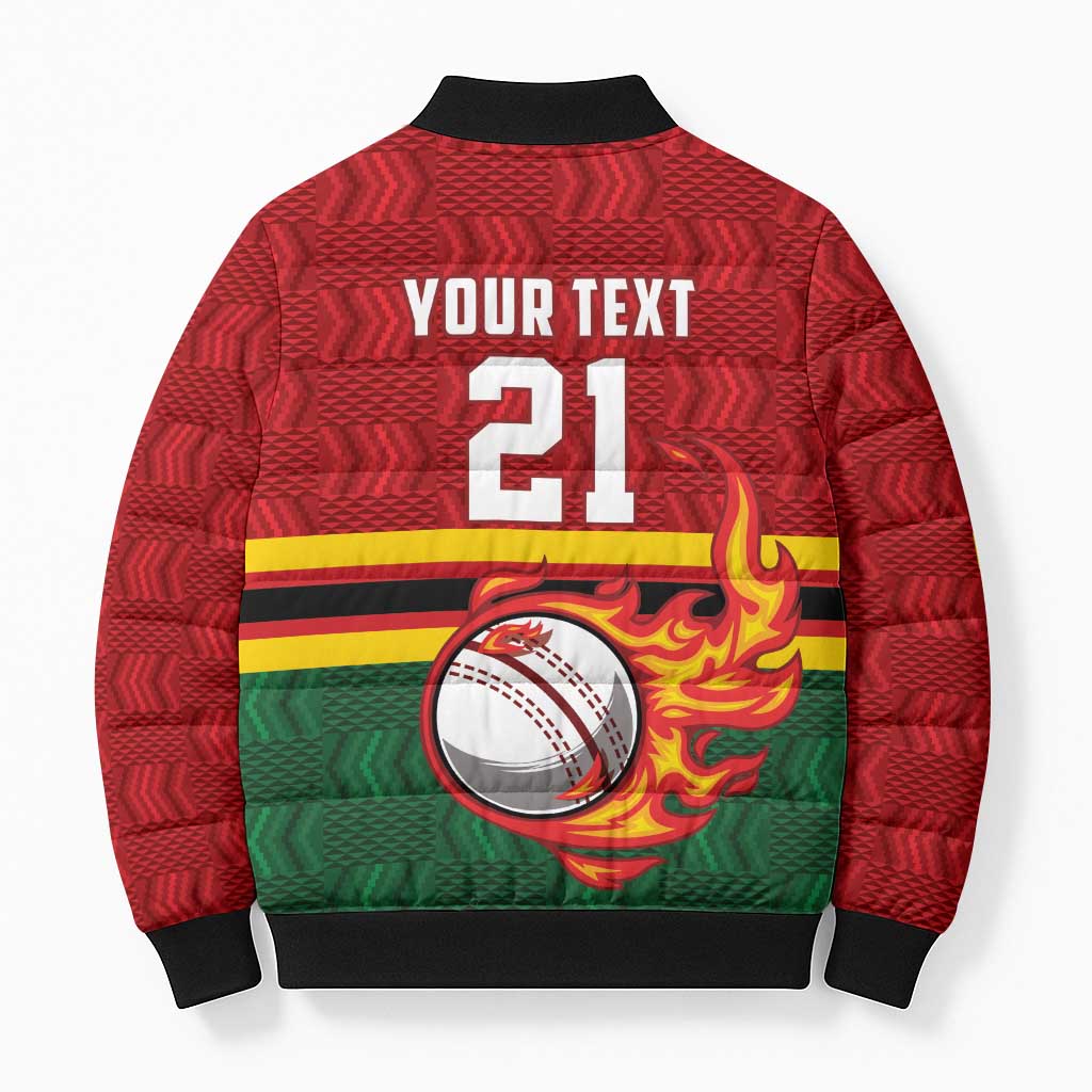 Zimbabwe Cricket Custom Bomber Puffer Jacket The Chevrons Cricket Ball Fire - Wonder Print Shop