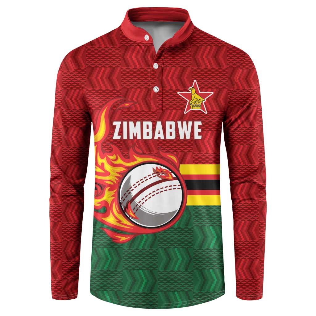 Zimbabwe Cricket Custom Button Sweatshirt The Chevrons Cricket Ball Fire - Wonder Print Shop