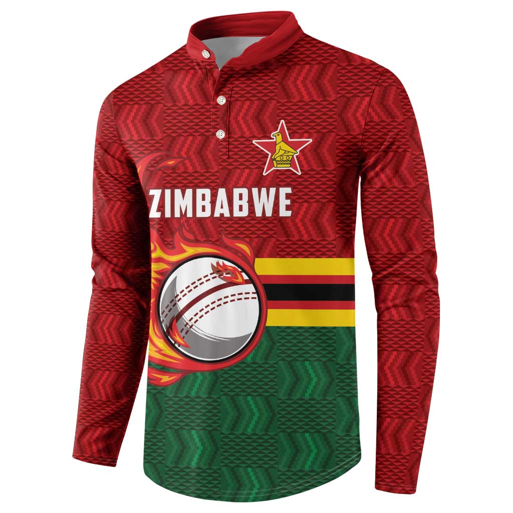 Zimbabwe Cricket Custom Button Sweatshirt The Chevrons Cricket Ball Fire - Wonder Print Shop