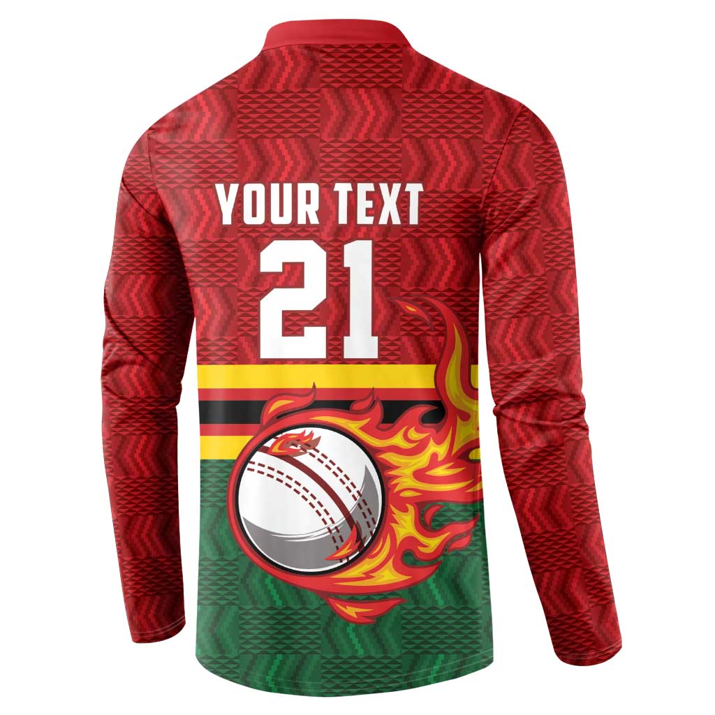Zimbabwe Cricket Custom Button Sweatshirt The Chevrons Cricket Ball Fire - Wonder Print Shop