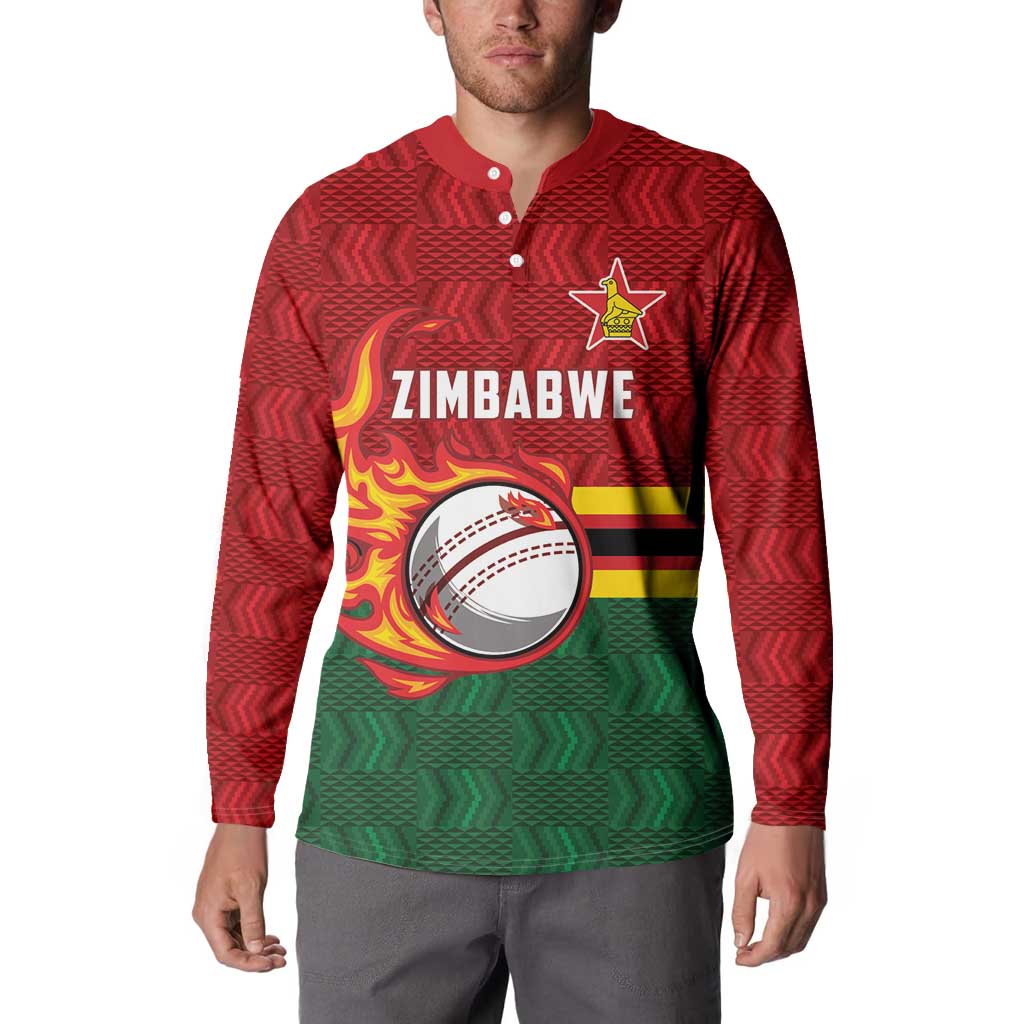 Zimbabwe Cricket Custom Button Sweatshirt The Chevrons Cricket Ball Fire - Wonder Print Shop