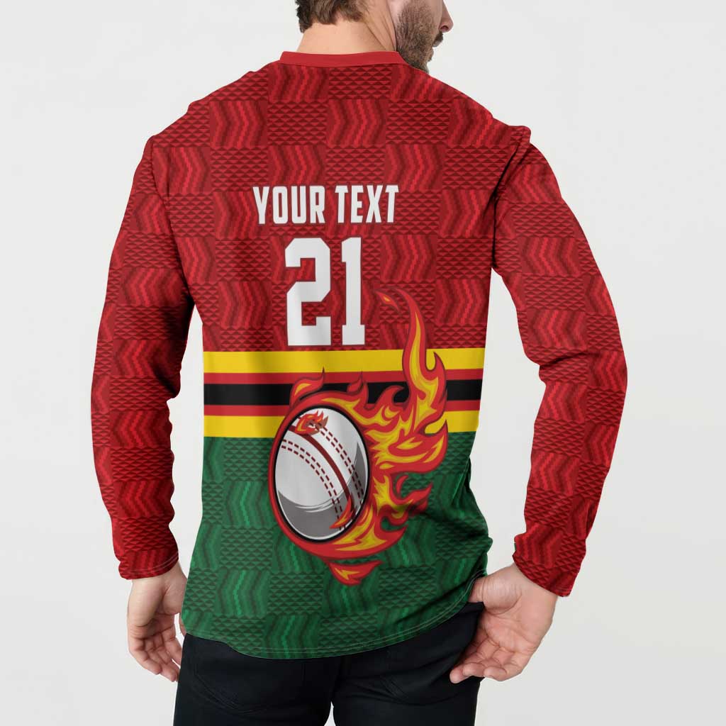 Zimbabwe Cricket Custom Button Sweatshirt The Chevrons Cricket Ball Fire - Wonder Print Shop