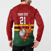 Zimbabwe Cricket Custom Button Sweatshirt The Chevrons Cricket Ball Fire - Wonder Print Shop
