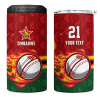 Zimbabwe Cricket Custom 4 in 1 Can Cooler Tumbler The Chevrons Cricket Ball Fire - Wonder Print Shop