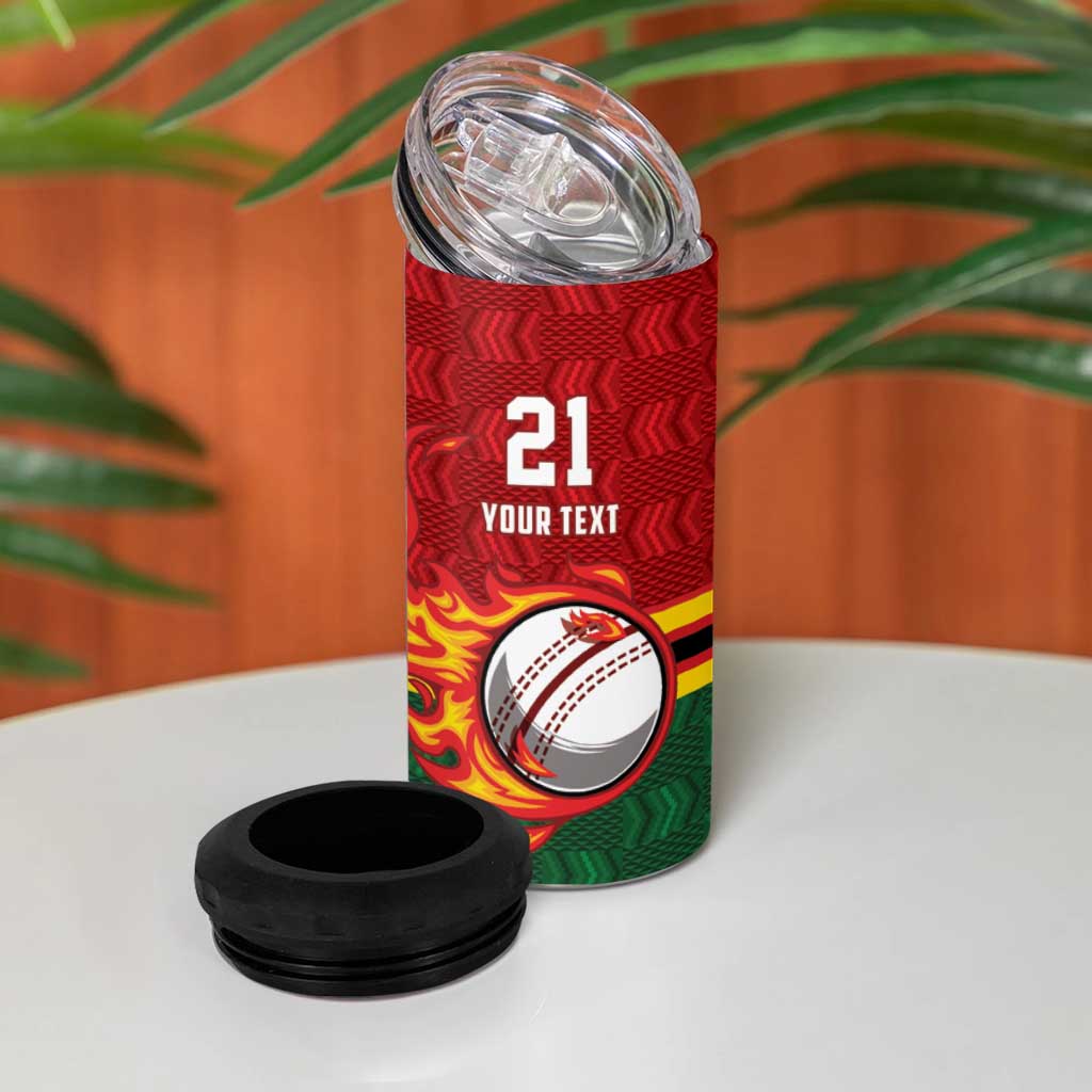 Zimbabwe Cricket Custom 4 in 1 Can Cooler Tumbler The Chevrons Cricket Ball Fire - Wonder Print Shop