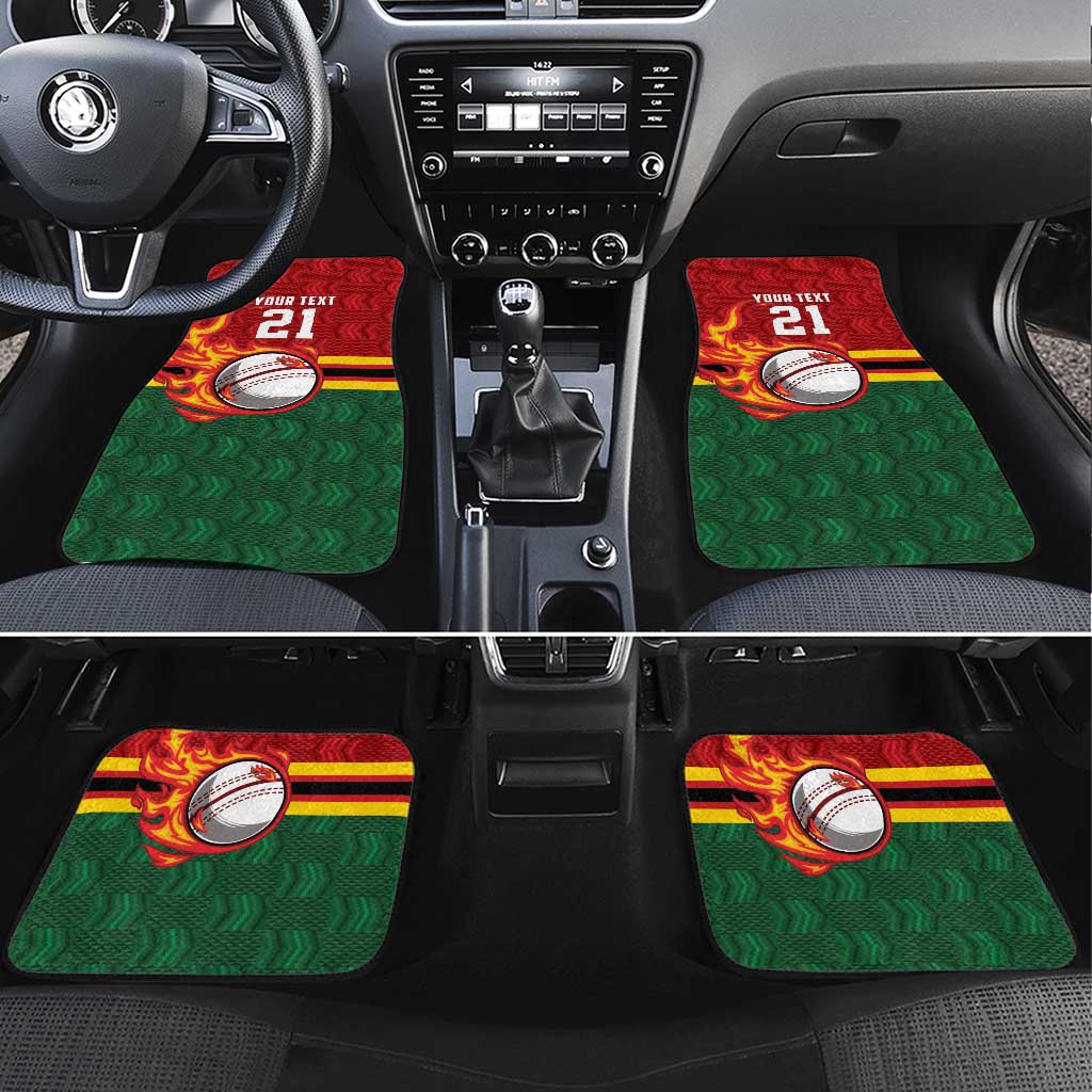 Zimbabwe Cricket Custom Car Mats The Chevrons Cricket Ball Fire - Wonder Print Shop