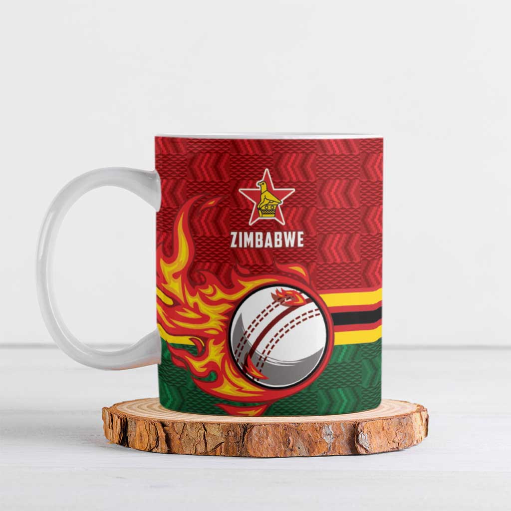 Zimbabwe Cricket Custom Ceramic Mug The Chevrons Cricket Ball Fire - Wonder Print Shop