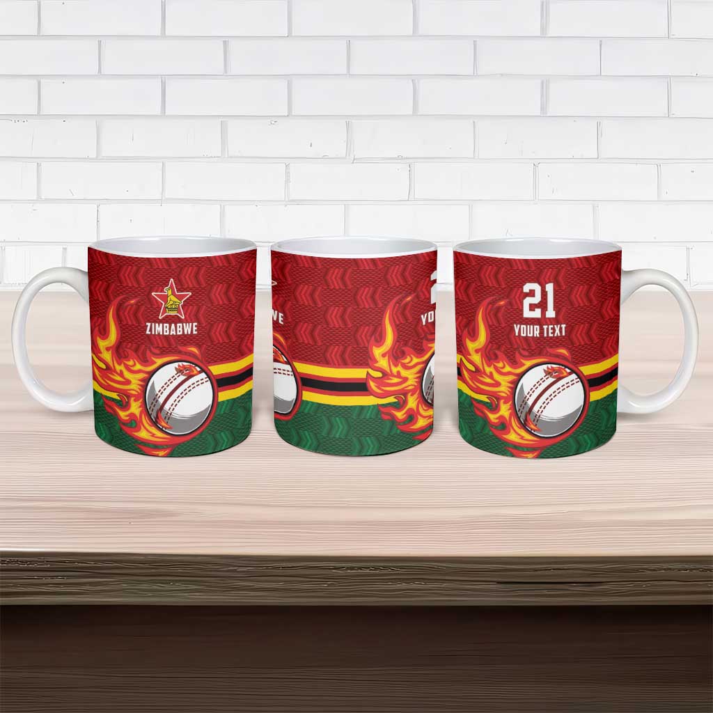 Zimbabwe Cricket Custom Ceramic Mug The Chevrons Cricket Ball Fire - Wonder Print Shop