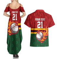 Zimbabwe Cricket Custom Couples Matching Summer Maxi Dress and Hawaiian Shirt The Chevrons Cricket Ball Fire - Wonder Print Shop