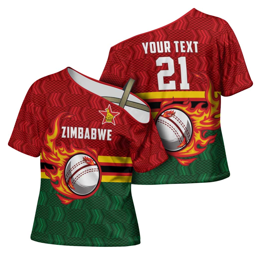 Zimbabwe Cricket Custom Cross Shoulder Shirt The Chevrons Cricket Ball Fire - Wonder Print Shop