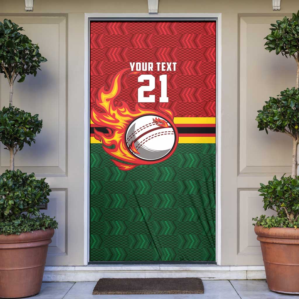 Zimbabwe Cricket Custom Door Cover The Chevrons Cricket Ball Fire - Wonder Print Shop