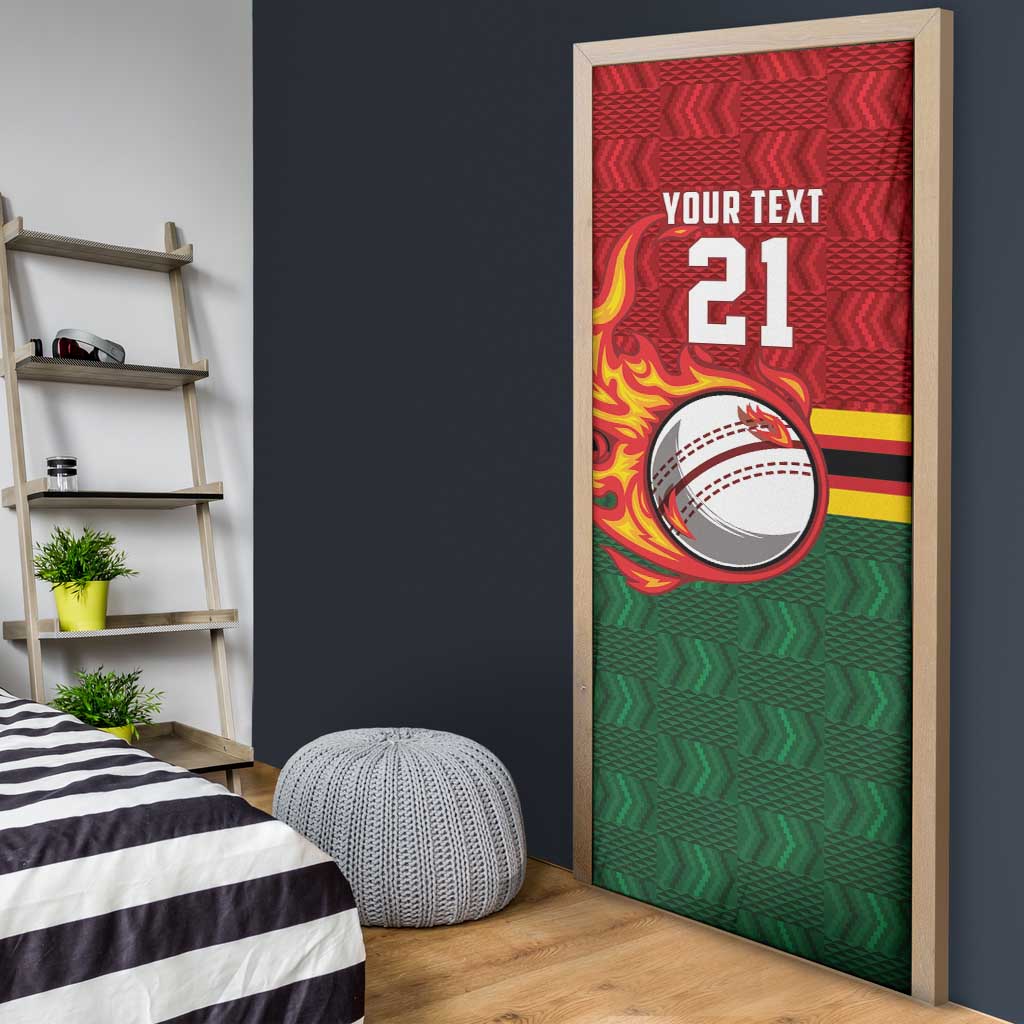 Zimbabwe Cricket Custom Door Cover The Chevrons Cricket Ball Fire - Wonder Print Shop