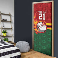 Zimbabwe Cricket Custom Door Cover The Chevrons Cricket Ball Fire - Wonder Print Shop