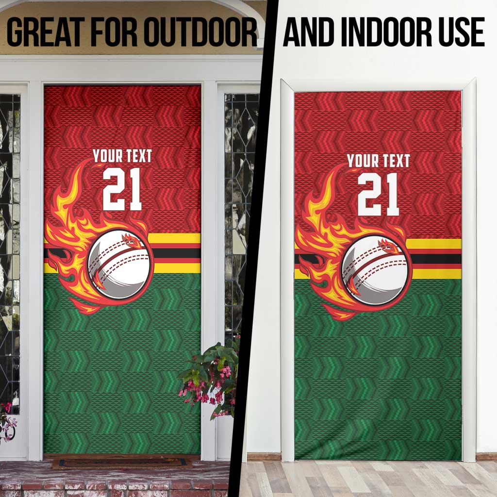Zimbabwe Cricket Custom Door Cover The Chevrons Cricket Ball Fire - Wonder Print Shop