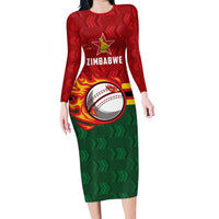 Zimbabwe Cricket Custom Family Matching Long Sleeve Bodycon Dress and Hawaiian Shirt The Chevrons Cricket Ball Fire - Wonder Print Shop