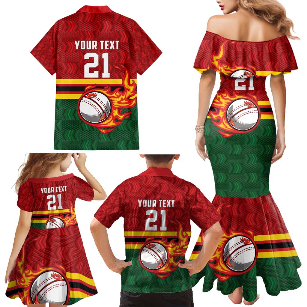 Zimbabwe Cricket Custom Family Matching Mermaid Dress and Hawaiian Shirt The Chevrons Cricket Ball Fire - Wonder Print Shop