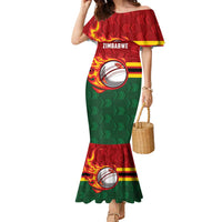 Zimbabwe Cricket Custom Family Matching Mermaid Dress and Hawaiian Shirt The Chevrons Cricket Ball Fire - Wonder Print Shop