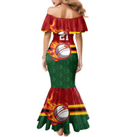 Zimbabwe Cricket Custom Family Matching Mermaid Dress and Hawaiian Shirt The Chevrons Cricket Ball Fire - Wonder Print Shop
