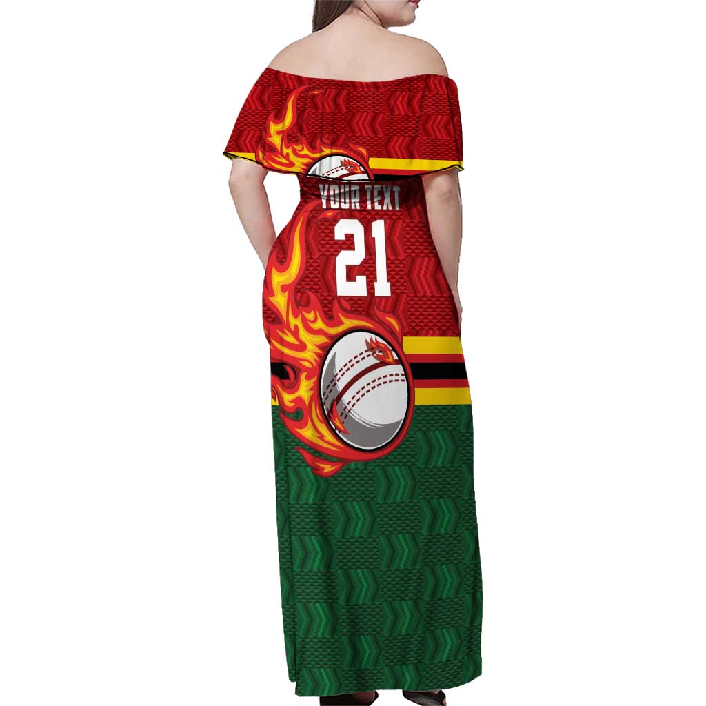 Zimbabwe Cricket Custom Family Matching Off Shoulder Maxi Dress and Hawaiian Shirt The Chevrons Cricket Ball Fire - Wonder Print Shop