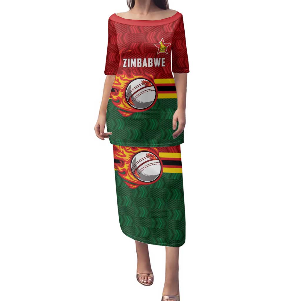 Zimbabwe Cricket Custom Family Matching Puletasi and Hawaiian Shirt The Chevrons Cricket Ball Fire - Wonder Print Shop