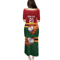 Zimbabwe Cricket Custom Family Matching Puletasi and Hawaiian Shirt The Chevrons Cricket Ball Fire - Wonder Print Shop