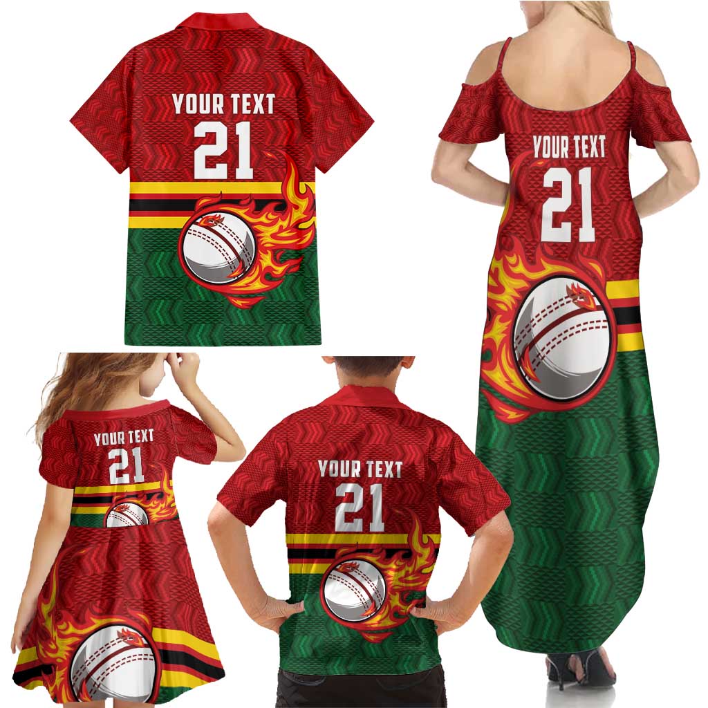 Zimbabwe Cricket Custom Family Matching Summer Maxi Dress and Hawaiian Shirt The Chevrons Cricket Ball Fire - Wonder Print Shop