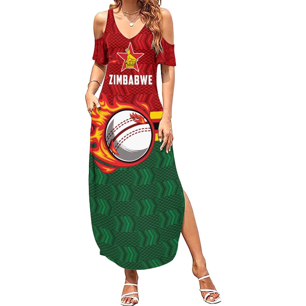 Zimbabwe Cricket Custom Family Matching Summer Maxi Dress and Hawaiian Shirt The Chevrons Cricket Ball Fire - Wonder Print Shop