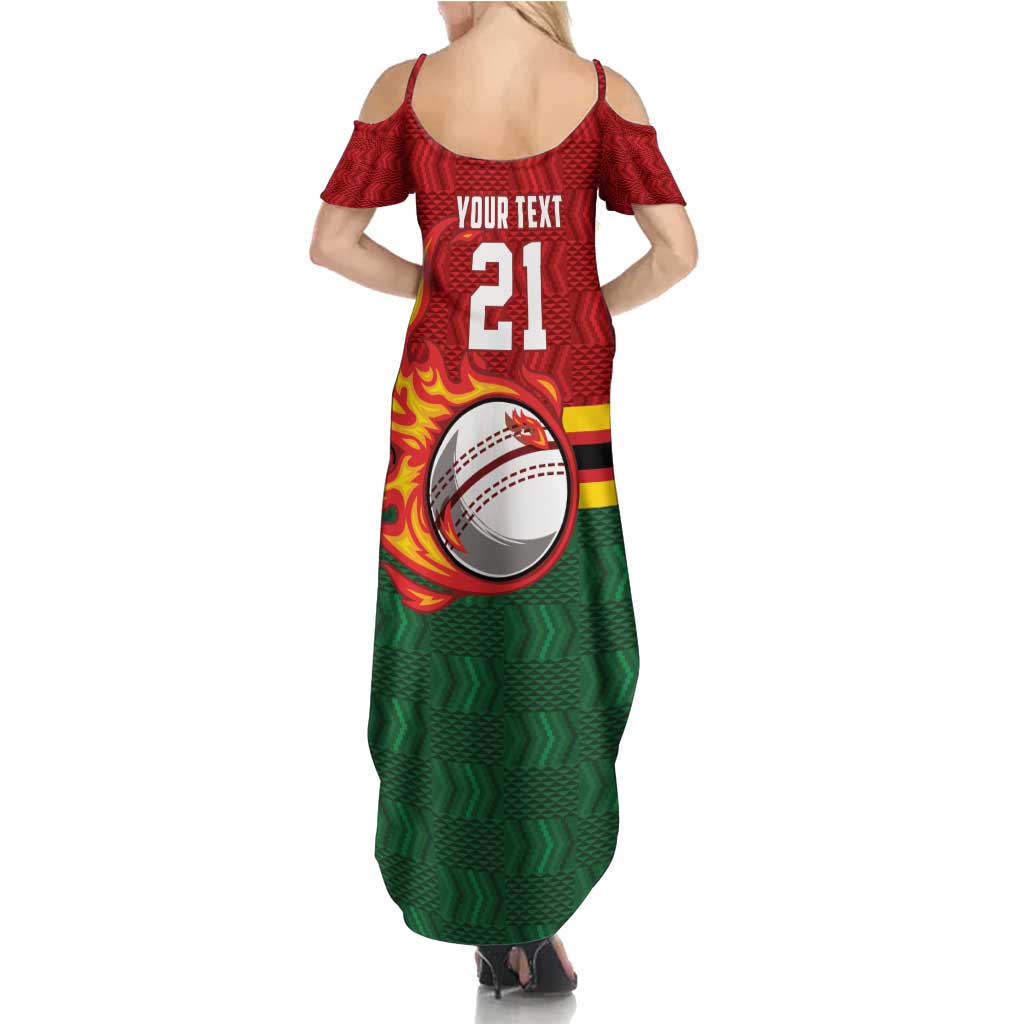 Zimbabwe Cricket Custom Family Matching Summer Maxi Dress and Hawaiian Shirt The Chevrons Cricket Ball Fire - Wonder Print Shop