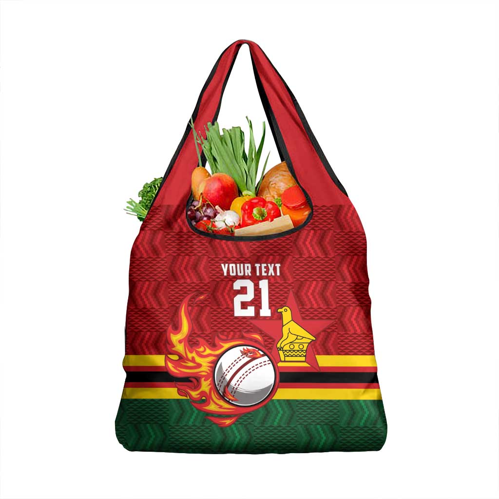 Zimbabwe Cricket Custom Grocery Bag The Chevrons Cricket Ball Fire - Wonder Print Shop