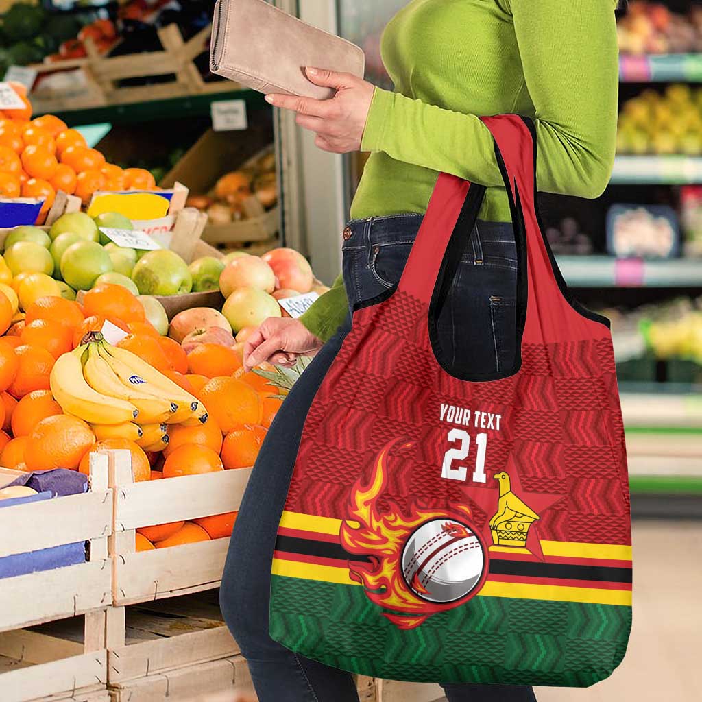 Zimbabwe Cricket Custom Grocery Bag The Chevrons Cricket Ball Fire - Wonder Print Shop