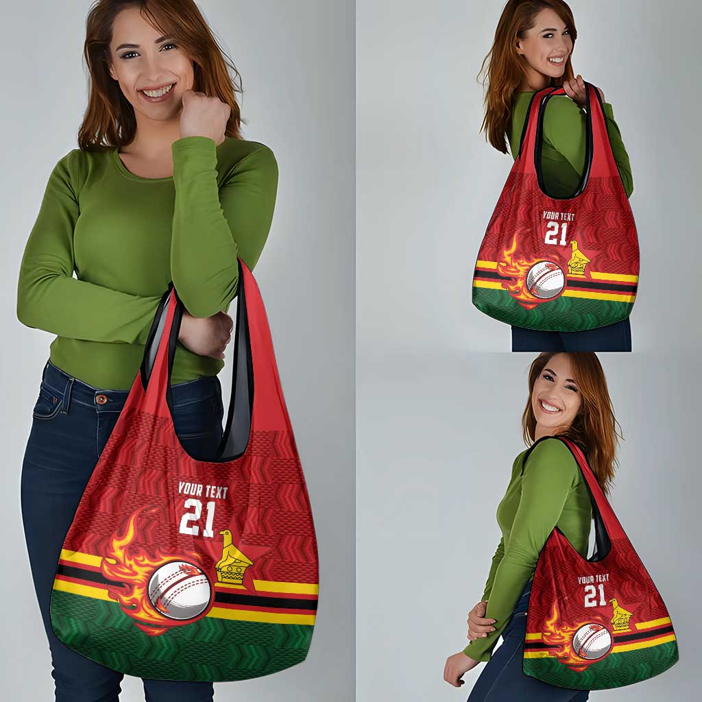 Zimbabwe Cricket Custom Grocery Bag The Chevrons Cricket Ball Fire - Wonder Print Shop