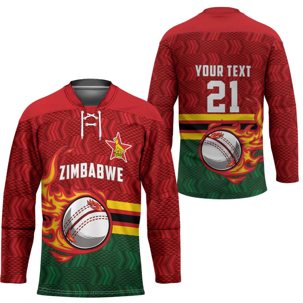 Zimbabwe Cricket Custom Hockey Jersey The Chevrons Cricket Ball Fire - Wonder Print Shop