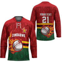 Zimbabwe Cricket Custom Hockey Jersey The Chevrons Cricket Ball Fire - Wonder Print Shop