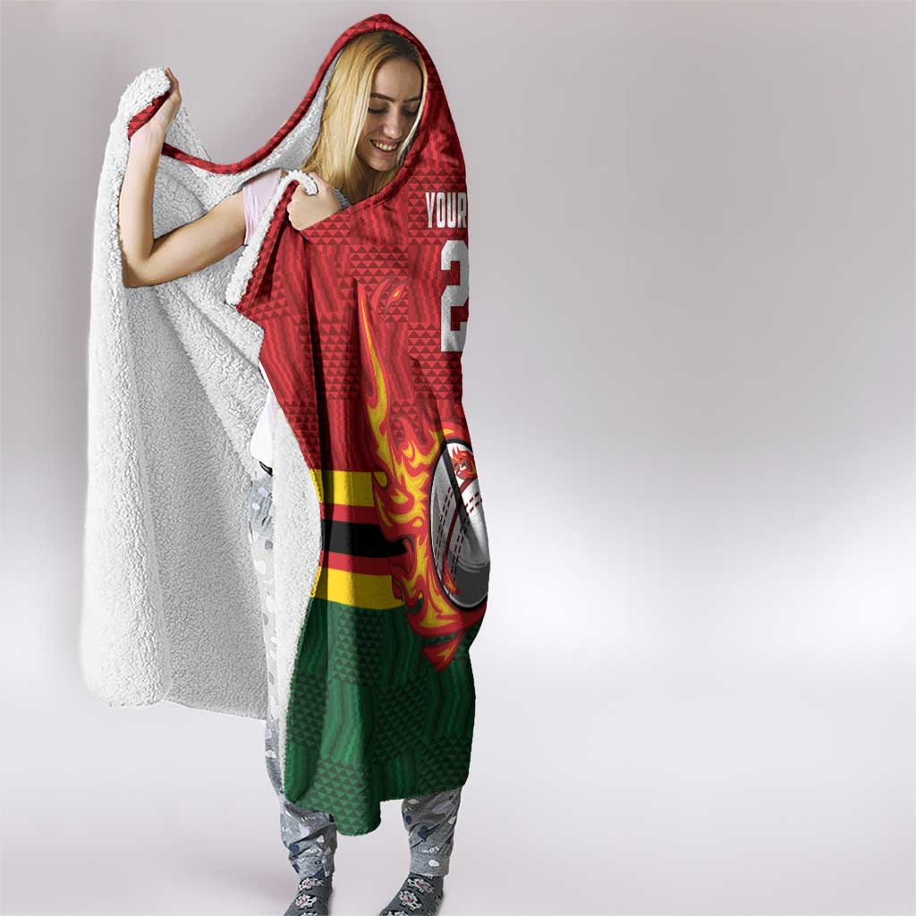 Zimbabwe Cricket Custom Hooded Blanket The Chevrons Cricket Ball Fire - Wonder Print Shop