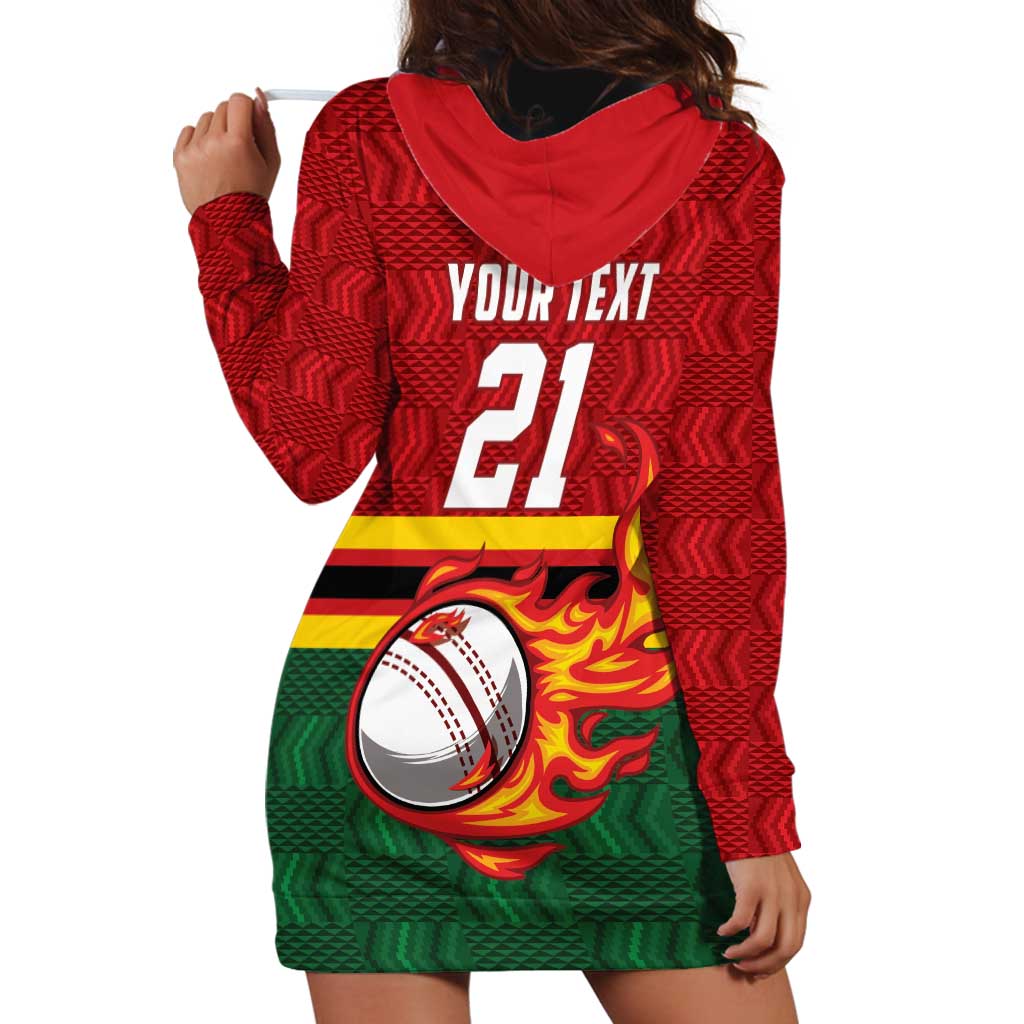 Zimbabwe Cricket Custom Hoodie Dress The Chevrons Cricket Ball Fire - Wonder Print Shop