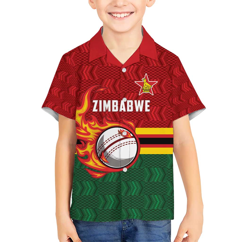 Zimbabwe Cricket Custom Kid Hawaiian Shirt The Chevrons Cricket Ball Fire - Wonder Print Shop
