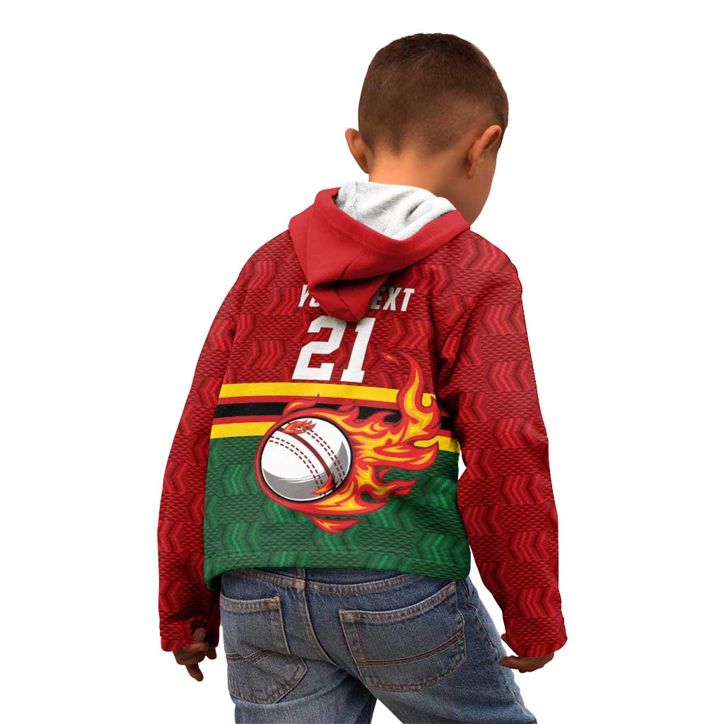 Zimbabwe Cricket Custom Kid Hoodie The Chevrons Cricket Ball Fire - Wonder Print Shop