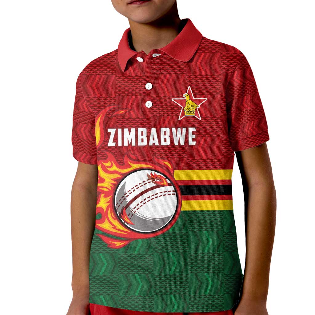 Zimbabwe Cricket Custom Kid Polo Shirt The Chevrons Cricket Ball Fire - Wonder Print Shop