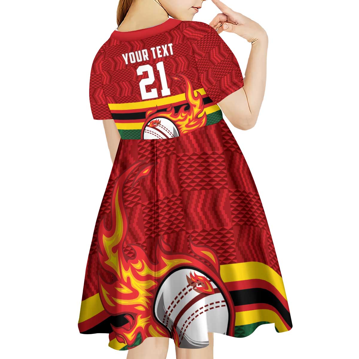Zimbabwe Cricket Custom Kid Short Sleeve Dress The Chevrons Cricket Ball Fire - Wonder Print Shop