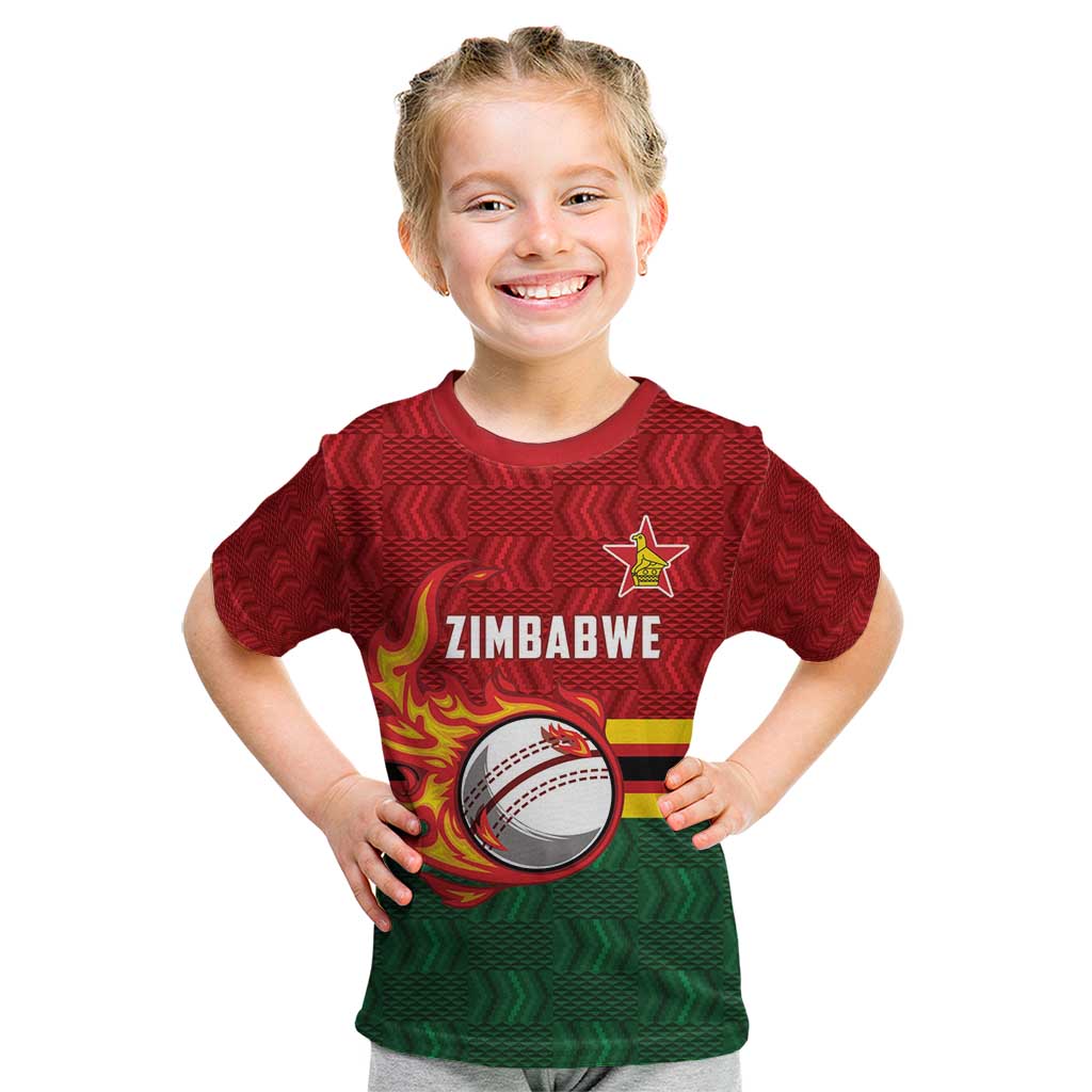 Zimbabwe Cricket Custom Kid T Shirt The Chevrons Cricket Ball Fire - Wonder Print Shop