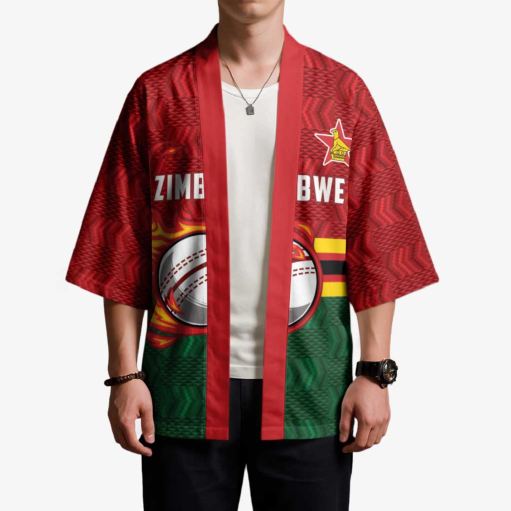 Zimbabwe Cricket Custom Kimono The Chevrons Cricket Ball Fire - Wonder Print Shop
