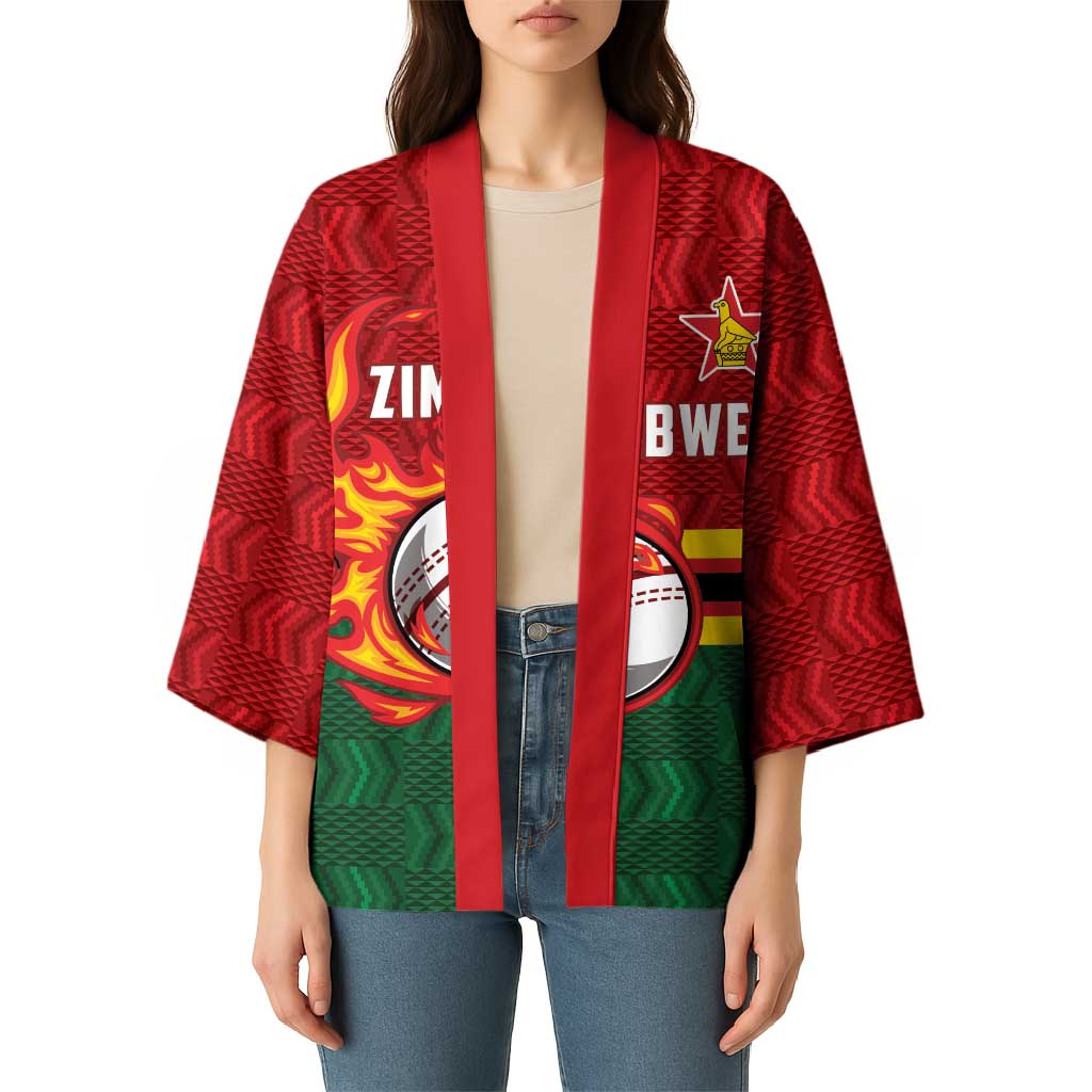 Zimbabwe Cricket Custom Kimono The Chevrons Cricket Ball Fire - Wonder Print Shop