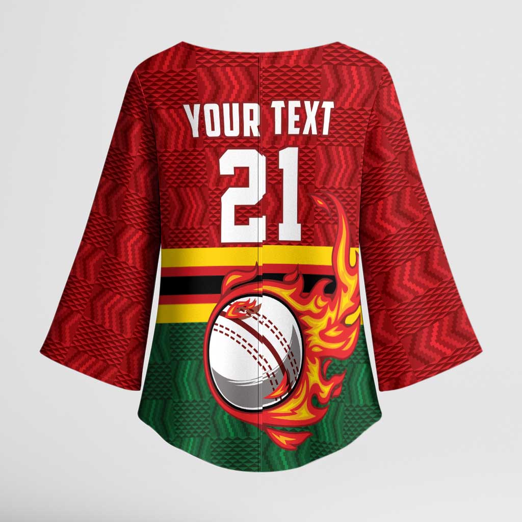 Zimbabwe Cricket Custom Kimono Sleeve Blouse The Chevrons Cricket Ball Fire - Wonder Print Shop