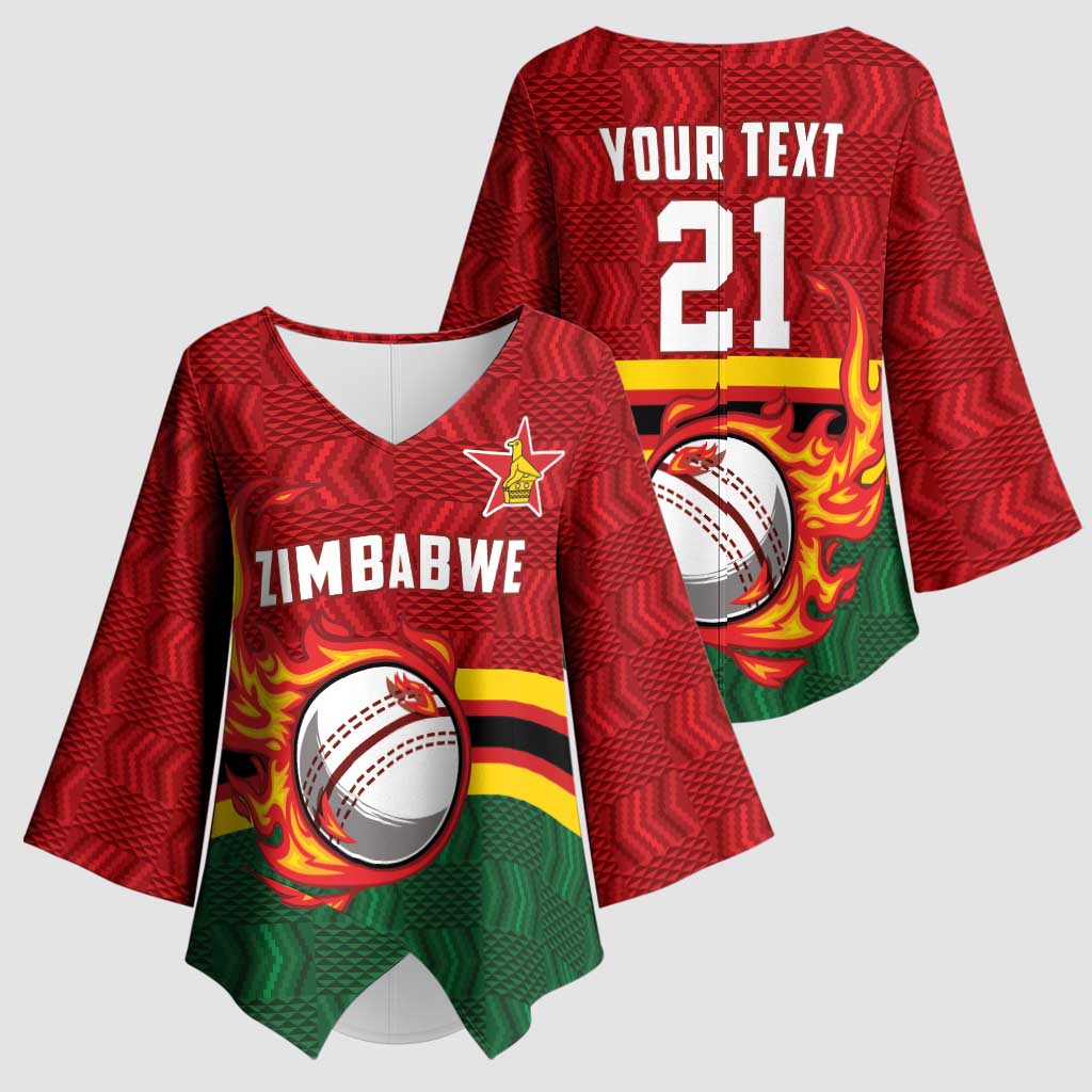 Zimbabwe Cricket Custom Kimono Sleeve Blouse The Chevrons Cricket Ball Fire - Wonder Print Shop