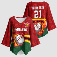 Zimbabwe Cricket Custom Kimono Sleeve Blouse The Chevrons Cricket Ball Fire - Wonder Print Shop
