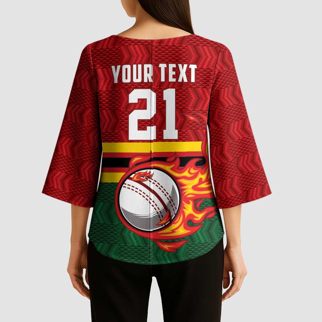 Zimbabwe Cricket Custom Kimono Sleeve Blouse The Chevrons Cricket Ball Fire - Wonder Print Shop